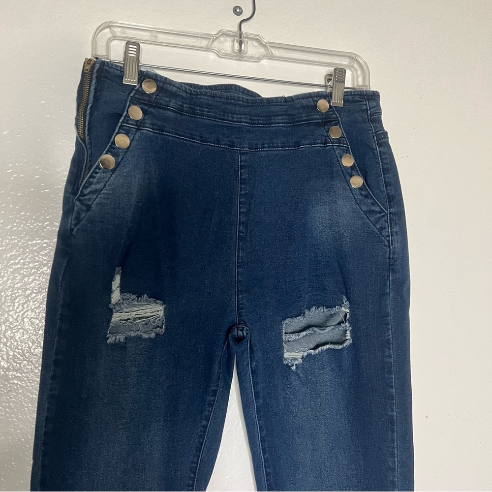 Shein, Women, Jeans, Sz. XL, Denim, zipper closure, distressed, boot cut, NEW